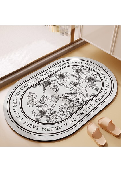 E 40 x 60 cm Emici Diyatomlu Toprak Banyo Paspasları Buket Desen Oval Hızlı Kuruyan Yıkanabilir Banyo Halıları Kauçuk Kaymaz Destekli Yarım Daire (Yurt Dışından) modelleri
