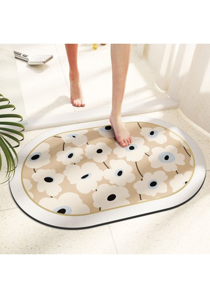 E 40 x 60 cm Emici Diyatomlu Toprak Banyo Paspasları Buket Desen Oval Hızlı Kuruyan Yıkanabilir Banyo Halıları Kauçuk Kaymaz Destekli Yarım Daire (Yurt Dışından) indirimleri