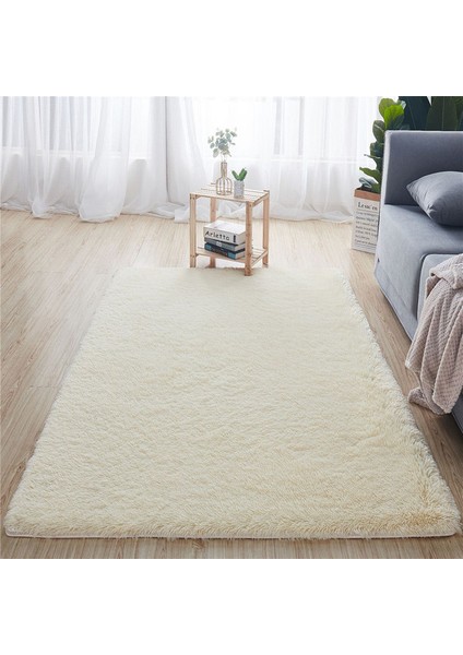Krem Renkli Yaklaşık 80X120 cm Yumuşak Peluş Banyo Halı Yatak Odası Başucu Ayak Mat Düz Renk Su Emme Halı Kalınlaşmak Kaymaz Banyo Paspas Zemin Halı (Yurt Dışından)