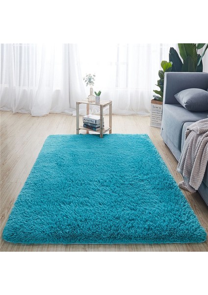 Mavi Yaklaşık 60X120 cm Yumuşak Peluş Banyo Halı Yatak Odası Başucu Ayak Mat Düz Renk Su Emme Halı Kalınlaşmak Kaymaz Banyo Paspas Zemin Halı (Yurt Dışından)
