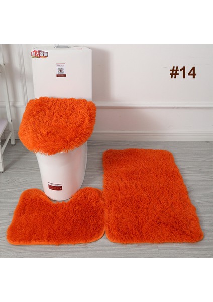 14 3 Adet/takım Peluş Banyo Paspas Kapağı Kaymaz Halı Tuvalet Kapağı Yastık Yumuşak Duş Odası Kaymaz Mat Aşınmaya Dayanıklı Kilim (Yurt Dışından)
