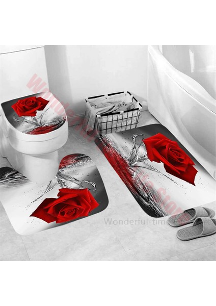 YM210344 Resimde Gösterildiği Gibi Lüks Gül Baskı 3 Parça Set Iki Kuğu Avrupa Tarzı Banyo Paspasları Kaymaz Banyo Paspas Seti Yıkanabilir Tuvalet Halıları Halı Ev Dekor (Yurt Dışından)