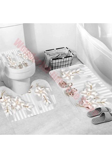 YM210344 Resimde Gösterildiği Gibi Lüks Gül Baskı 3 Parça Set Iki Kuğu Avrupa Tarzı Banyo Paspasları Kaymaz Banyo Paspas Seti Yıkanabilir Tuvalet Halıları Halı Ev Dekor (Yurt Dışından)