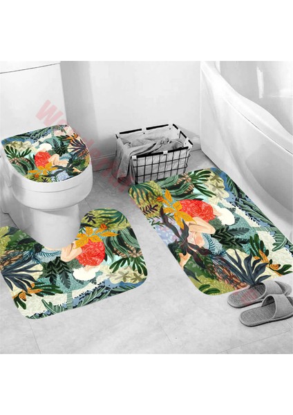 YM210344 Resimde Gösterildiği Gibi Lüks Gül Baskı 3 Parça Set Iki Kuğu Avrupa Tarzı Banyo Paspasları Kaymaz Banyo Paspas Seti Yıkanabilir Tuvalet Halıları Halı Ev Dekor (Yurt Dışından)