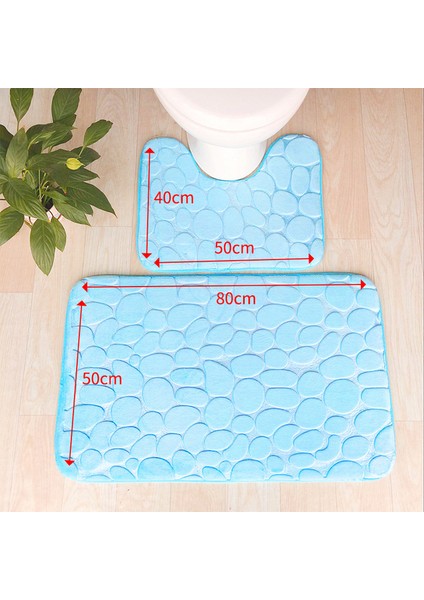 Gök Mavisi 2 Adet Arnavut Kaldırımı Kabartmalı Banyo Paspas Kaymaz Halılar Duş Halı Seti Emici Kapı Contası Banyo Aksesuarları Setleri (Yurt Dışından)