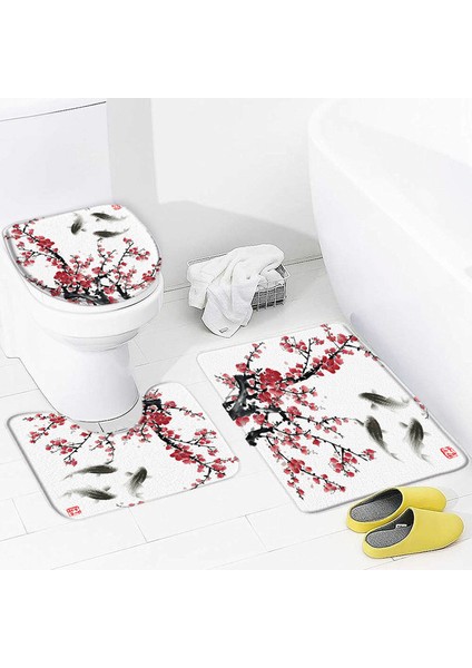 225C-3 Adet Paspaslar 400MMX600MM Sakura Çiçek Koi Banyo Paspas Seti Bitki Yaprakları Kaymaz Banyo Halıları ve Mat Halılar Tuvalet Kapağı Kapağı Banyo Aksesuarları Setleri (Yurt Dışından)