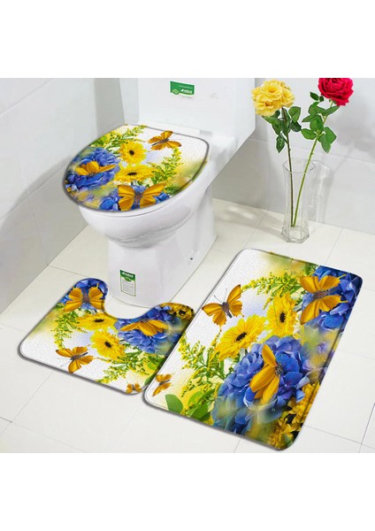 4879AF-3PCS Set 45X75CM-17.7X29.5IN Kelebek Çiçekler Banyo Paspas Seti Mor Sarı Papatya Çiçek Bitkiler Bahar Rustik Manzara Banyo Dekor Kaymaz Halılar Tuvalet Kapağı (Yurt Dışından) fiyatları