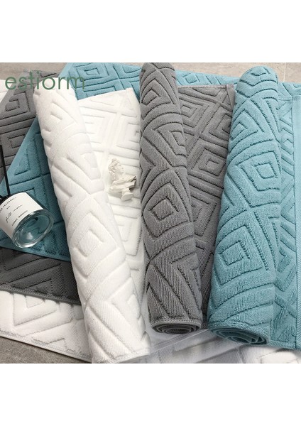 Mavi 60X40CM Lüks Jakarlı Kalınlaştırılmış Pamuklu Banyo Paspası - Otel Için Emici Zemin Havlusu, Spa - Banyo Halısı, Yumuşak Kaymaz Banyo Paspası ve Halı (Yurt Dışından)