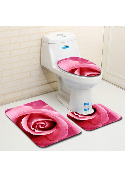 Rose 08 Küçük Boyut-3 Adet 3 Adet Gül Desenli Banyo Paspas Seti Flanel Banyo Halı Seti Tuvalet Zemin Mat Banyo Duş Odası Emici Ayak Mat Tuvalet Paspasları (Yurt Dışından)