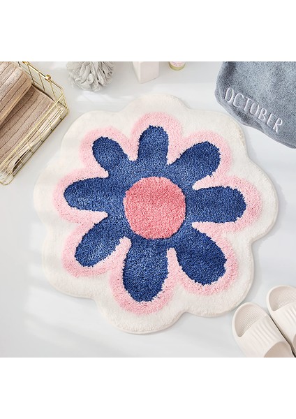 Mavi 60X60 cm Çiçek Yuvarlak Halı Süper Yumuşak Akın Peluş Zemin Mat Oturma Odası Kaymaz Halı Kanepe Başucu Halıları Bebek Emekleme Paspası Paspas (Yurt Dışından) fiyatları
