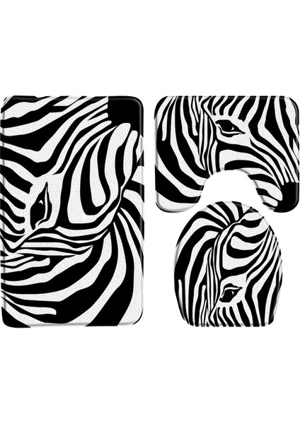 60653J-3PCS Set 60X40CM-23.6X15.7IN 3 Adet Set Sarı Gül Kırmızı Leopar Banyo Kaymaz Banyo Paspasları Moda Zebra Desen Yatak Odası Flanel Halı Klozet Kapağı Kilimler (Yurt Dışından)