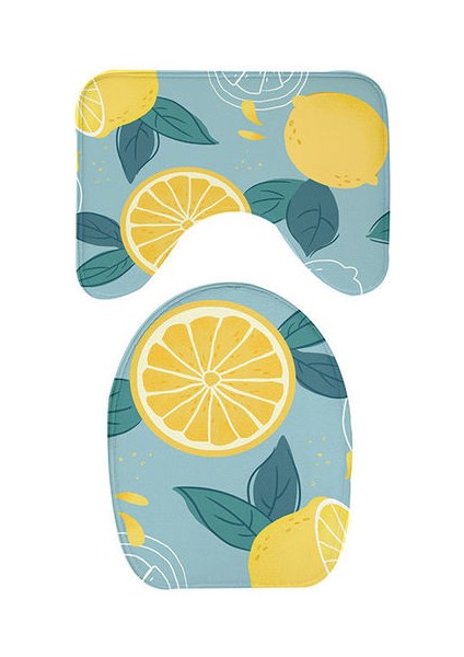 Lemon 2 Adet 60X90 cm Kalın Flanel Banyo Banyo Paspas Seti Tuvalet Halıları U Şekli Banyoda Zemin Halıları Tuvalet Ayak Pedi Anti Patinaj Yıkanabilir Kapak Kapağı (Yurt Dışından)