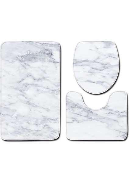 Y181009-C001 50X80 cm Zeegle 3 Adet Banyo Paspas Seti Mermer Desen Banyo Halıları Kaymaz Banyo Paspas Ayaklı Halı U-Şekilli Tuvalet Halısı Banyo Halısı (Yurt Dışından)