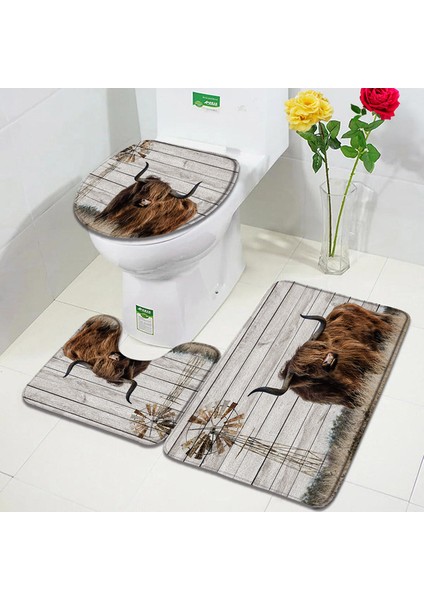 1223YY-3 Adet Set 60X40CM-23.6X15.7IN Çiftlik Hayvanı Yayla Inek Kapı Paspasları Kahverengi Sığır Çim Retro Ahşap Pazen Banyo Paspas Ev Odası Mutfak Banyo Dekor Kaymaz Halı (Yurt Dışından)