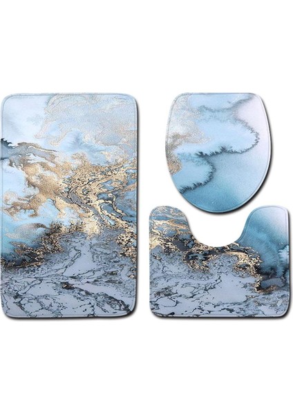 Beyaz - Siyah 3 Adet Yüksek Kaliteli Mermer Desen Ev Dekor Kaymaz Klozet Kapağı Kapak Banyo Paspasları Banyo Paspas Seti Kaide Halı (Yurt Dışından) modelleri