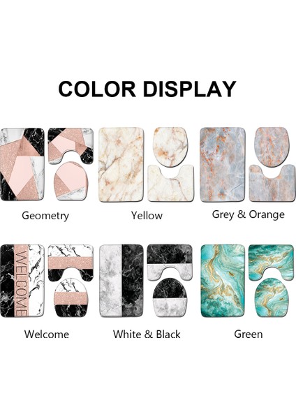 Beyaz - Siyah 3 Adet Yüksek Kaliteli Mermer Desen Ev Dekor Kaymaz Klozet Kapağı Kapak Banyo Paspasları Banyo Paspas Seti Kaide Halı (Yurt Dışından) fırsatları