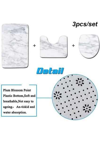 Beyaz - Siyah 3 Adet Yüksek Kaliteli Mermer Desen Ev Dekor Kaymaz Klozet Kapağı Kapak Banyo Paspasları Banyo Paspas Seti Kaide Halı (Yurt Dışından) indirimleri