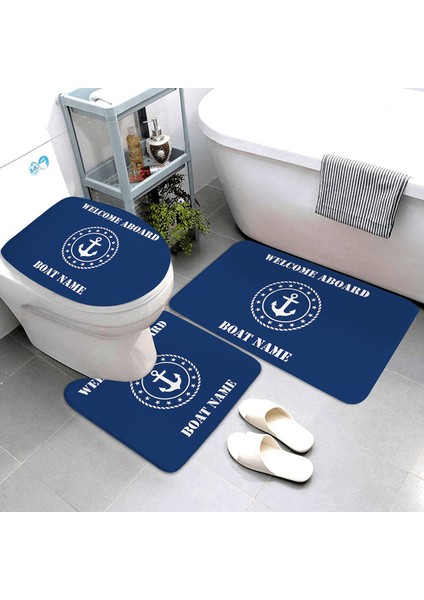 LK8-4575-220409 (5) Üç Parçalı Set Lacivert Denizcilik Dekoratif Banyo Paspası Banyo Halısı ve Paspas Seti Banyo Paspası Üç Parçalı Banyo Ürünleri Kişiselleştirilebilir (Yurt Dışından)