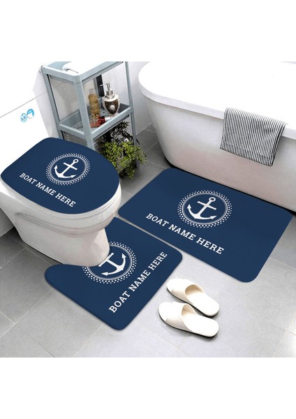 LK8-4575-220409 (5) Üç Parçalı Set Lacivert Denizcilik Dekoratif Banyo Paspası Banyo Halısı ve Paspas Seti Banyo Paspası Üç Parçalı Banyo Ürünleri Kişiselleştirilebilir (Yurt Dışından)