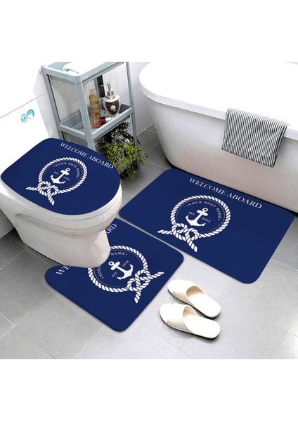 LK8-4575-220409 (5) Üç Parçalı Set Lacivert Denizcilik Dekoratif Banyo Paspası Banyo Halısı ve Paspas Seti Banyo Paspası Üç Parçalı Banyo Ürünleri Kişiselleştirilebilir (Yurt Dışından)
