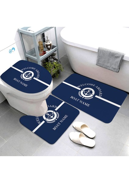 LK8-4575-220409 (5) Üç Parçalı Set Lacivert Denizcilik Dekoratif Banyo Paspası Banyo Halısı ve Paspas Seti Banyo Paspası Üç Parçalı Banyo Ürünleri Kişiselleştirilebilir (Yurt Dışından)