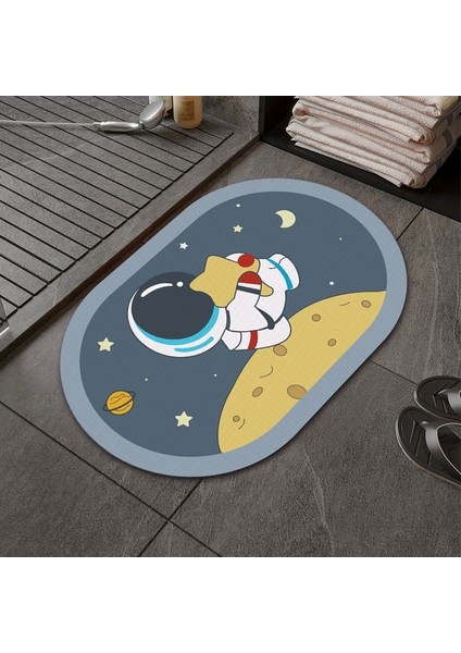 Astronot 40X60 cm Sevimli Karikatür Banyo Emici Ped Halı Oval Diatom Çamur Su Emici Banyo Paspas Çabuk Kuruyan Kaymaz Tuvalet Paspaslar (Yurt Dışından)