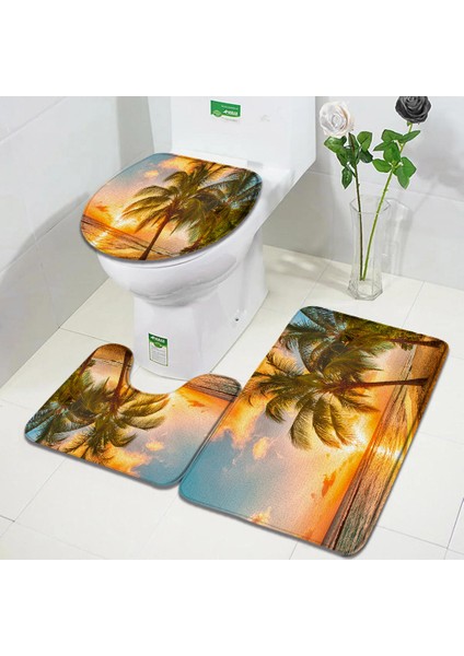 DD-136CY 45X75 Cm-3 Adet Set Okyanus Plaj Banyo Paspasları Setleri Palmiye Ağaçları Tropikal Hawaii Doğa Manzara Mutfak Kapı Kilim Banyo Dekor Kaymaz Tuvalet Kapağı Mat (Yurt Dışından) modelleri