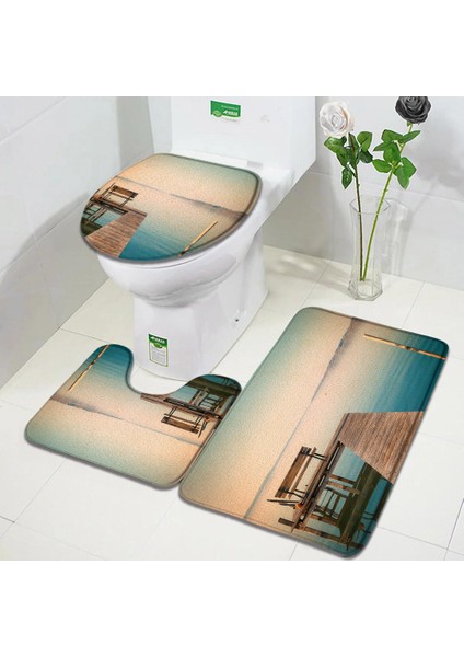 DD-136CY 45X75 Cm-3 Adet Set Okyanus Plaj Banyo Paspasları Setleri Palmiye Ağaçları Tropikal Hawaii Doğa Manzara Mutfak Kapı Kilim Banyo Dekor Kaymaz Tuvalet Kapağı Mat (Yurt Dışından) fırsatları