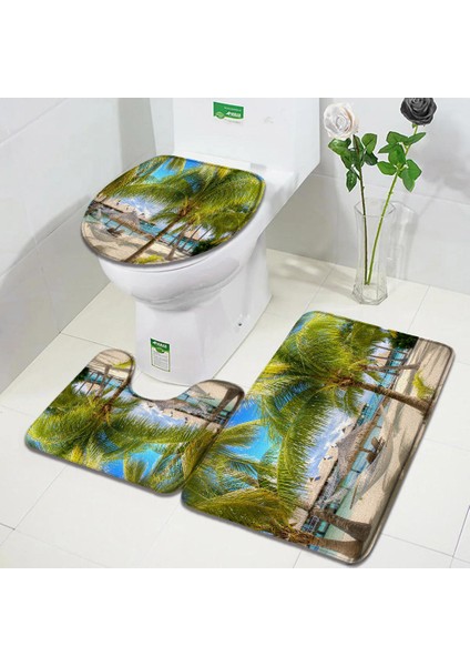 DD-136CY 45X75 Cm-3 Adet Set Okyanus Plaj Banyo Paspasları Setleri Palmiye Ağaçları Tropikal Hawaii Doğa Manzara Mutfak Kapı Kilim Banyo Dekor Kaymaz Tuvalet Kapağı Mat (Yurt Dışından) indirimleri