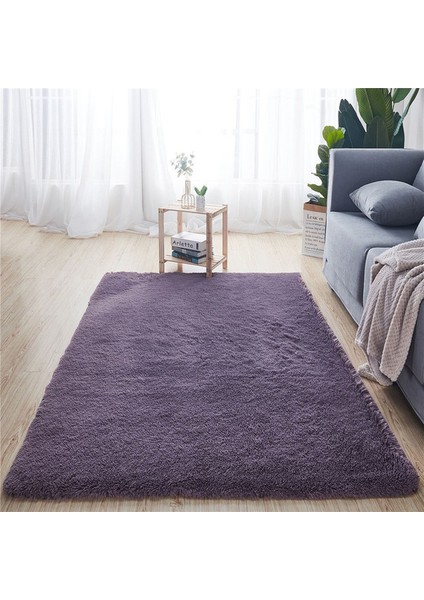 Gri Mor Yaklaşık 50X80 cm Yumuşak Peluş Banyo Halı Yatak Odası Başucu Ayak Mat Düz Renk Su Emme Halı Kalınlaşmak Kaymaz Banyo Paspas Zemin Halı (Yurt Dışından)