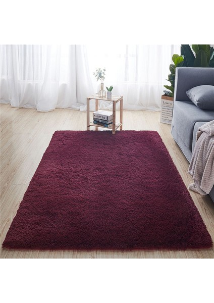 Şarap Kırmızısı Yaklaşık 120X160 cm Yumuşak Peluş Banyo Halı Yatak Odası Başucu Ayak Mat Düz Renk Su Emme Halı Kalınlaşmak Kaymaz Banyo Paspas Zemin Halı (Yurt Dışından)