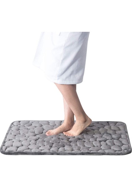 Gri 50X80 cm Ev Banyo Paspas Kaymaz Çakıl Halı Emici Lavabo Yatak Odası Zemin Tuvalet Bellek Köpük Yıkanabilir Halı Banyo Dekor Mat (Yurt Dışından)