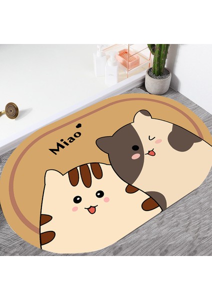 Kedi 60X90 cm Sevimli Karikatür Banyo Emici Ped Halı Oval Diatom Çamur Su Emici Banyo Paspas Çabuk Kuruyan Kaymaz Tuvalet Paspaslar (Yurt Dışından)