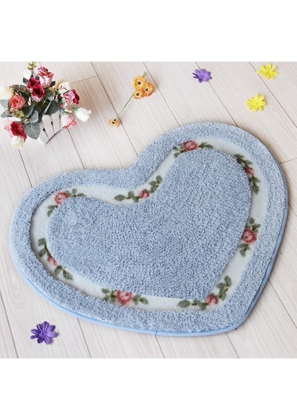 Mavi Yaklaşık 45X50 cm Kalp Şekli Kaymaz Banyo Paspas Işlemeli Tuvalet Halı Seti Su Emme Kapı Mat Banyo Tuvalet Yatak Odası 2 Boyutları Zemin Mat (Yurt Dışından)