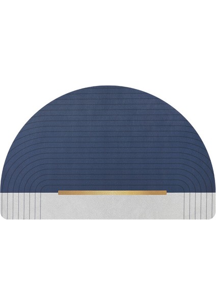 Altın ve Mavi 50X80 cm Moda Teknolojisi Kadife Banyo Paspası Yarı Dairesel Banyo Paspas Emici Çabuk Kuruyan Ayak Mat Duş Odası Kaymaz Zemin Mat (Yurt Dışından)