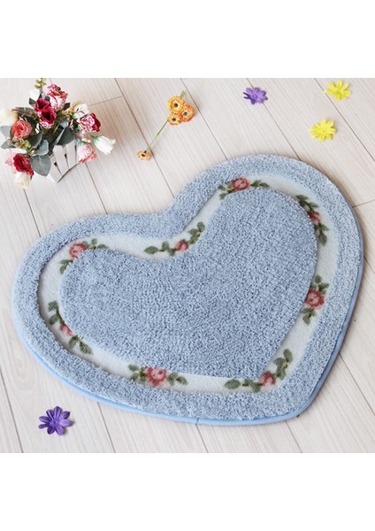 Mavi Yaklaşık 45X50 cm Kalp Şekli Kaymaz Banyo Paspas Işlemeli Tuvalet Halı Seti Su Emme Kapı Mat Banyo Tuvalet Yatak Odası 2 Boyutları Zemin Mat (Yurt Dışından) fırsatları
