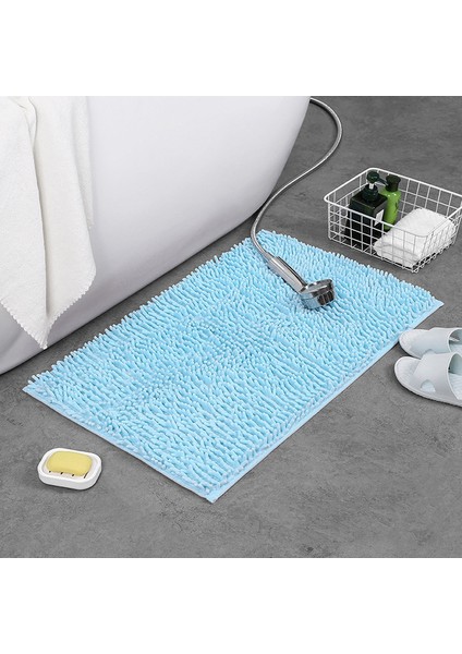 Gök Mavisi 50X80 cm Düz Renk Banyo Paspas Banyo Halıları Şönil Su Emme Küvet Lavabo Zemin Mat Kaymaz Tuvalet Halısı Peluş Ayak Mat (Yurt Dışından)