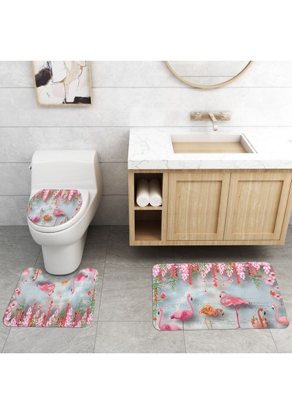 4PCS-1040 Gösterildiği Gibi Flamingo Baskı Banyo Paspas ve Duş Perdesi Su Emici Banyo Halı Kilim Ev Dekor Tuvalet Mat Kaymaz Zemin Halı Seti (Yurt Dışından) fırsatları