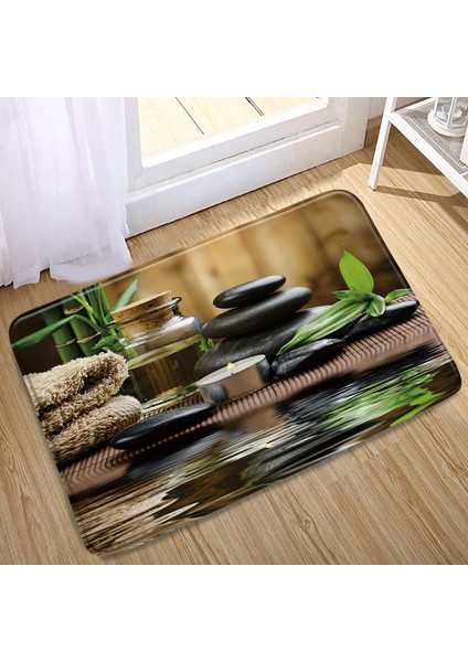DD-1518L 40X60CM-15.7X23.6IN Zen Banyo Paspas Meditasyon Taş Yeşil Bambu Çiçek Manzara Kaymaz Halılar Mutfak Halı Paspas Giriş Banyo Yatak Odası Dekoru (Yurt Dışından)