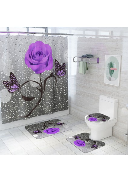 4PCS-268 Resim Olarak Göster Çiçek Banyo Paspası ve Duş Perdesi Seti Kancalı Duş Perdesi Banyo Halıları Kaymaz Banyo Halısı Tuvalet Ayak Pedi Banyo Paspası (Yurt Dışından) fiyatları