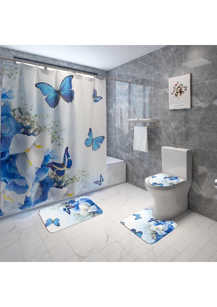 4PCS-268 Resim Olarak Göster Çiçek Banyo Paspası ve Duş Perdesi Seti Kancalı Duş Perdesi Banyo Halıları Kaymaz Banyo Halısı Tuvalet Ayak Pedi Banyo Paspası (Yurt Dışından) modelleri