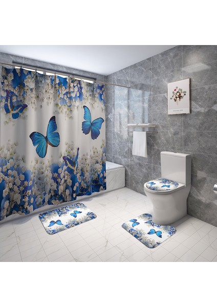 4PCS-268 Resim Olarak Göster Çiçek Banyo Paspası ve Duş Perdesi Seti Kancalı Duş Perdesi Banyo Halıları Kaymaz Banyo Halısı Tuvalet Ayak Pedi Banyo Paspası (Yurt Dışından) fırsatları