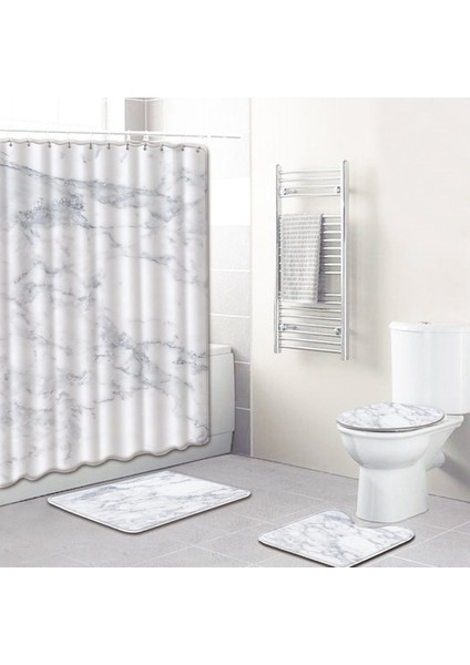Stil 1 Büyük Boy Zeegle Mermer Desen Banyo Paspası Duş Perdesi Seti Kaymaz Ayaklı Halı Kapak Tuvalet Kapağı Banyo Paspası Duş Perdesi ile (Yurt Dışından)