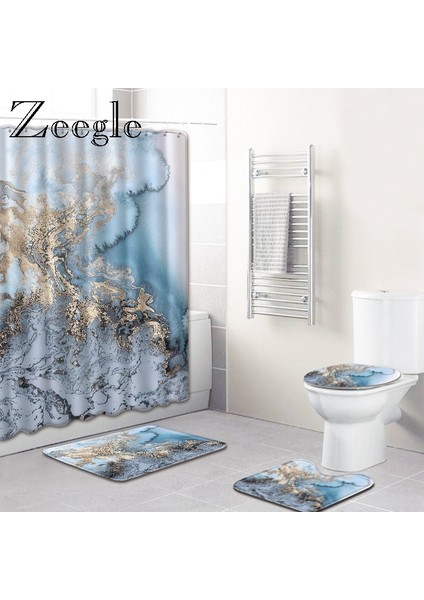 Stil 1 Büyük Boy Zeegle Mermer Desen Banyo Paspası Duş Perdesi Seti Kaymaz Ayaklı Halı Kapak Tuvalet Kapağı Banyo Paspası Duş Perdesi ile (Yurt Dışından) fiyatları