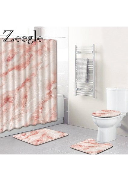 Stil 1 Büyük Boy Zeegle Mermer Desen Banyo Paspası Duş Perdesi Seti Kaymaz Ayaklı Halı Kapak Tuvalet Kapağı Banyo Paspası Duş Perdesi ile (Yurt Dışından) indirimleri