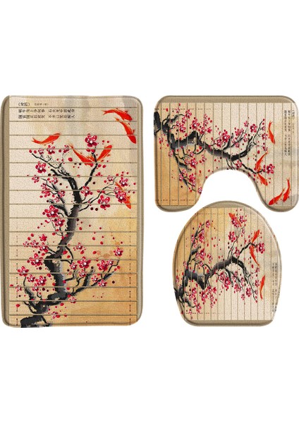 52CY-3 Adet Set 60X40CM-23.6X15.7IN 3 Adet Set Çin Tarzı Kırmızı Erik Balık Bambu Baskı Banyo Paspas Yatak Odası Mutfak Kaymaz Halı Tuvalet Kapağı Halı Duş Odası Dekor (Yurt Dışından) fiyatları