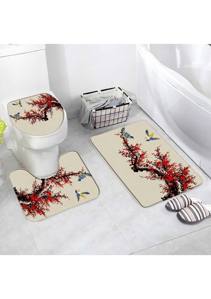 52CY-3 Adet Set 60X40CM-23.6X15.7IN 3 Adet Set Çin Tarzı Kırmızı Erik Balık Bambu Baskı Banyo Paspas Yatak Odası Mutfak Kaymaz Halı Tuvalet Kapağı Halı Duş Odası Dekor (Yurt Dışından) indirimleri