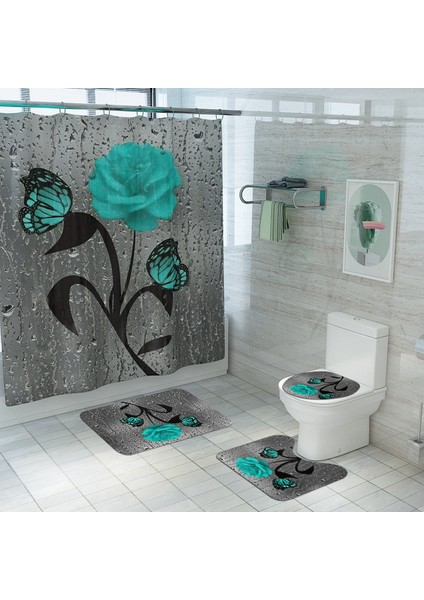 4PCS-268 Resim Olarak Göster Çiçek Banyo Paspası ve Duş Perdesi Seti Kancalı Duş Perdesi Banyo Halıları Kaymaz Banyo Halısı Tuvalet Ayak Pedi Banyo Paspası (Yurt Dışından) indirimleri