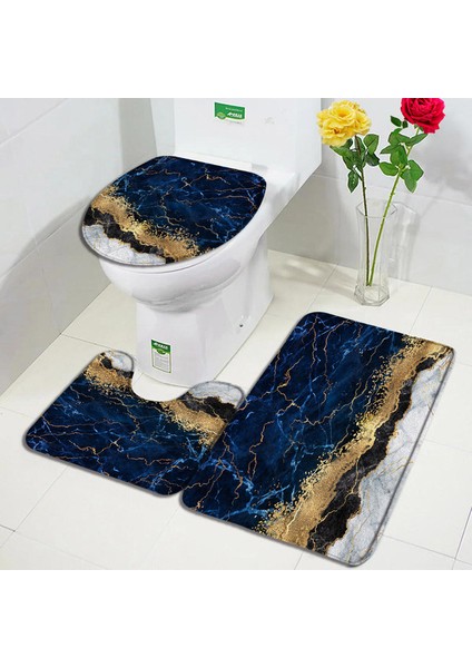 9223AC-3PCS Set 40X60CM-15.7X23.6IN Zümrüt Yeşili Mermer Banyo Paspas Seti Altın Çizgi Siyah Dokulu Desen Modern Geometrik Banyo Dekor Kaymaz Halı Tuvalet Kapağı Kapağı (Yurt Dışından)