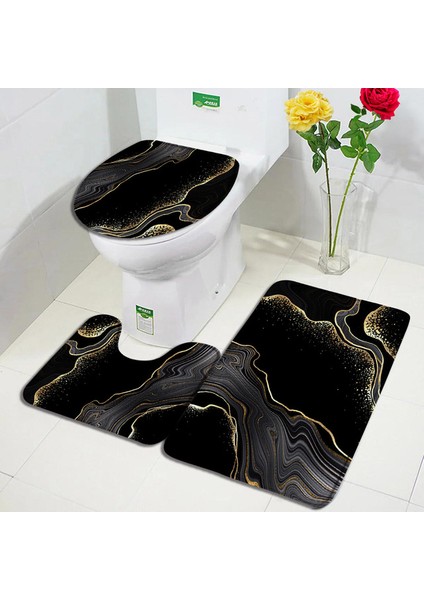 2312AF-3 Adet Set 45X75CM-17.7X29.5IN Soyut Mavi Mermer Banyo Paspasları 3 Adet Set Yaratıcı Altın Çizgi Geometrik Flanel Halı Banyo Dekor Halı Kaymaz Tuvalet Kapağı Mat (Yurt Dışından)